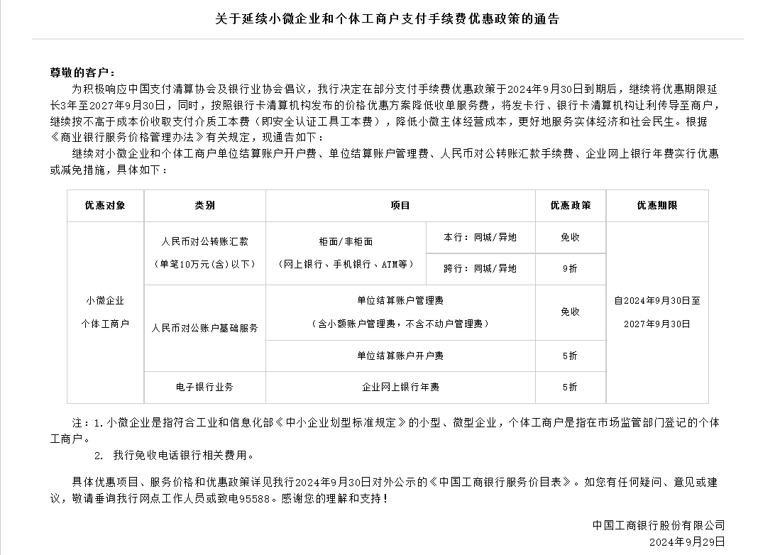 国有六大行响应两协会倡议延长三年支付降费政策优惠 招商银行、平安银行等股份行纷纷跟进