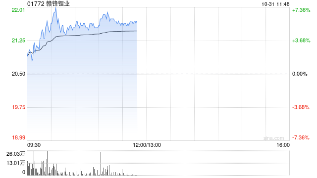 赣锋锂业早盘涨超5% 第三季度毛利率环比大降